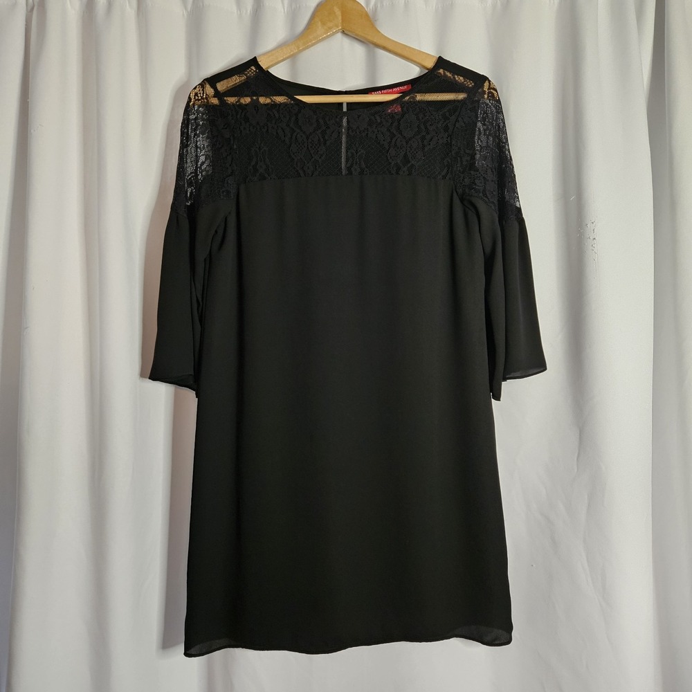 Saks Fifth Ave. Black Size Large Lace Trim Fluttery Bell Sleeve